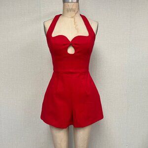 NWT Anthropologie Elliatt $218 Red Sweetheart Cut Out Halter Romper Small